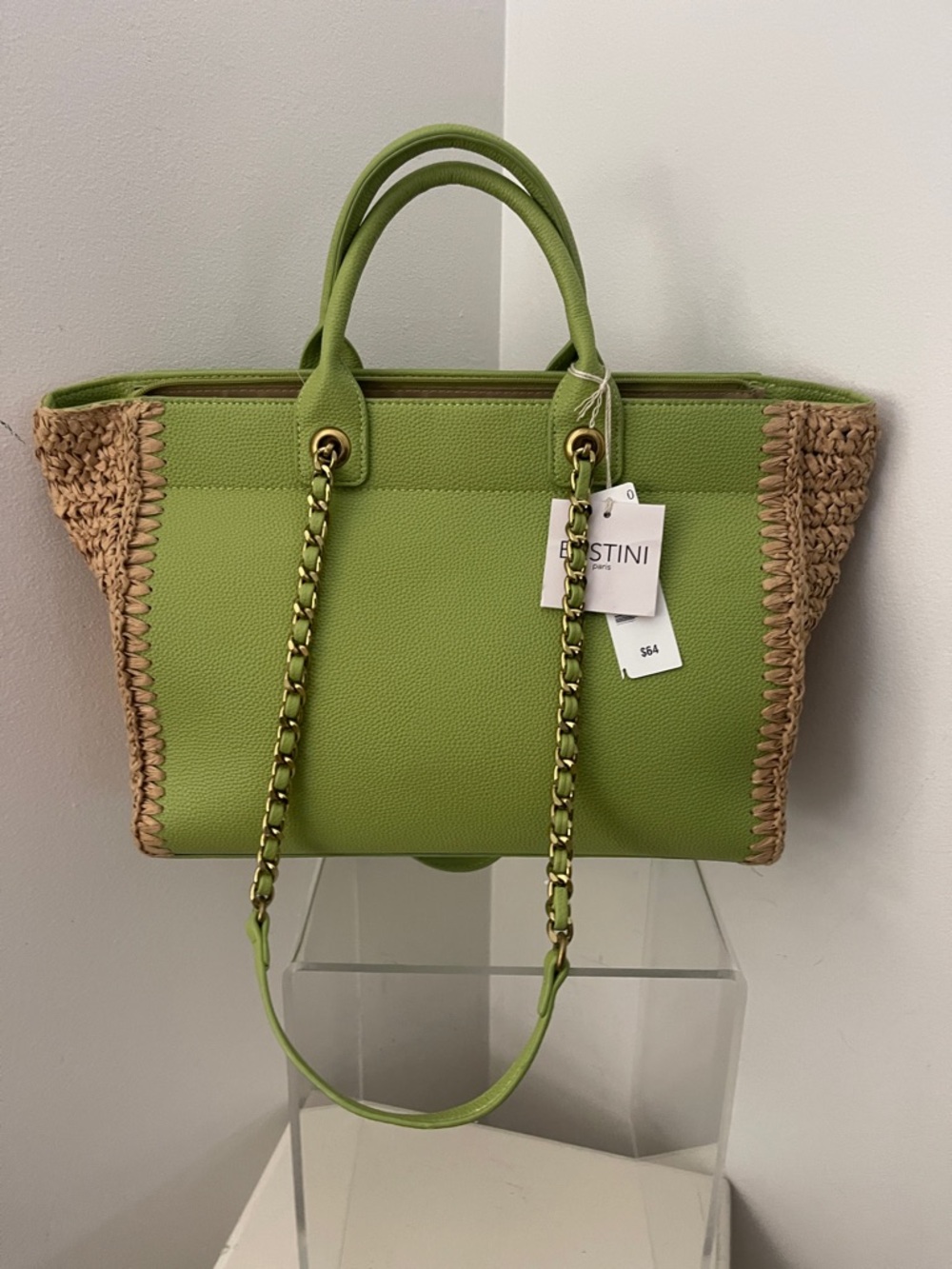 Bright Chartreuse Green Woven-Trim Tote Bag